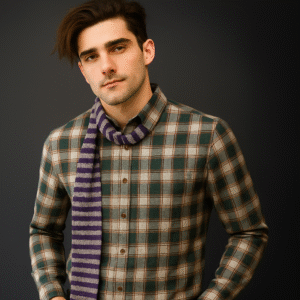 men’s twill cotton checked shirt – grey with green & maroon checks