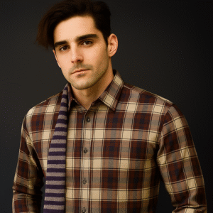 men’s regular fit maroon & beige cotton checkered shirt
